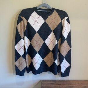 Grant Thomas Merino Wool Cashmere Blend Argyle Sweater Crew Neck L